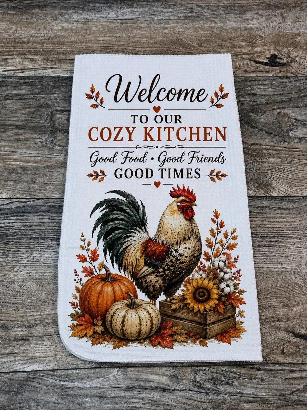 Welcome to Our Cozy Kitchen Rooster Fall Kitchen Towel Farmhouse Decor